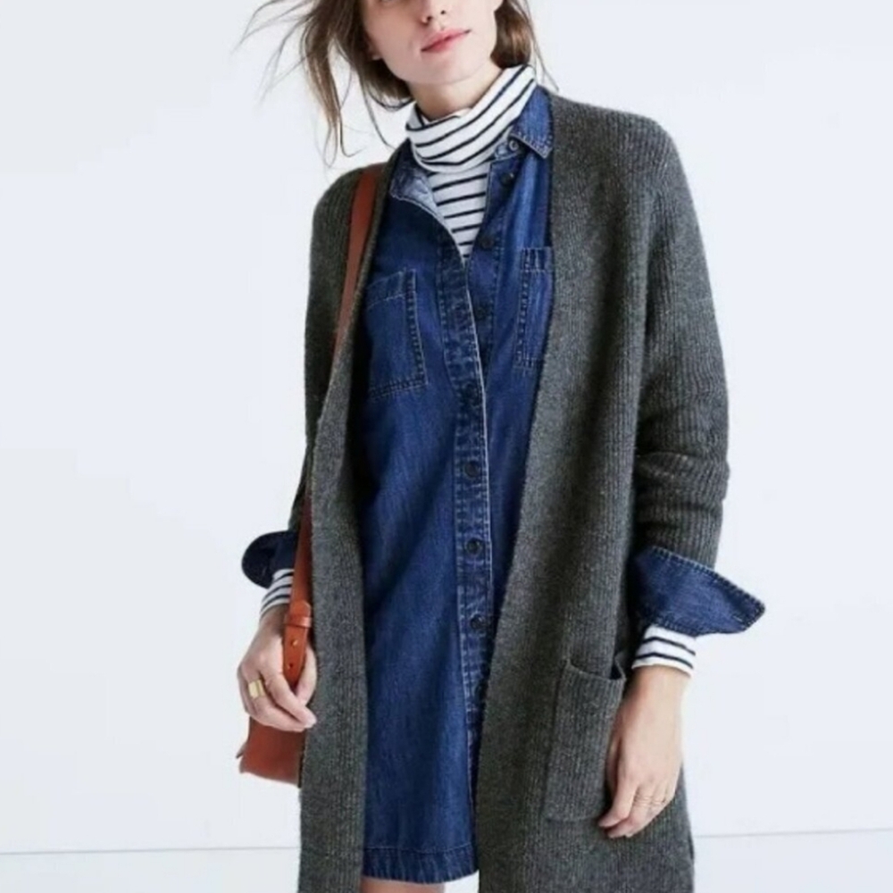 Madewell Backstage Gray Long Line A Pack Of Wool Fuzzy Cardigan Xs